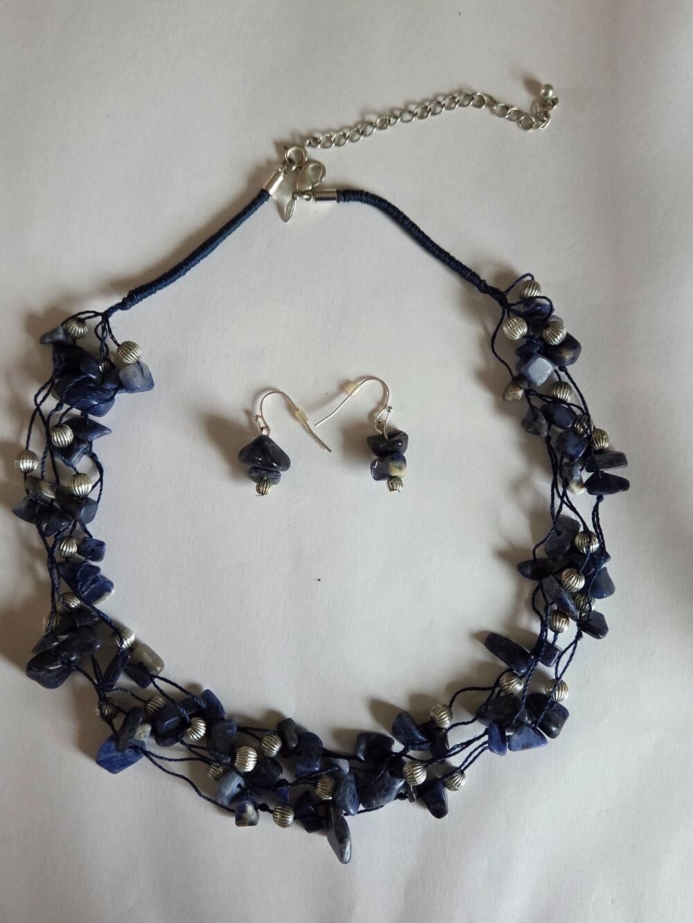 Avon Multistrand Sodalite Necklace Earrings Gift Set Blue Silver Tone #AV1